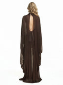 Exquisite Draped Sleeve Flowing Chiffon Maxi Dress
