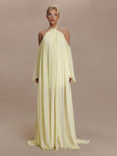 Elegant Halter Neck Draped Chiffon Maxi Dress