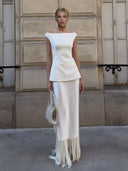 Elegant Satin Fringe Hem Skirt Two-Piece Set