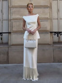 Elegant Satin Fringe Hem Skirt Two-Piece Set