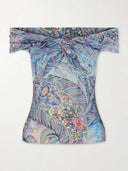 Exquisite Printed Off-Shoulder Mesh Top