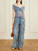 Exquisite Printed Off-Shoulder Mesh Top