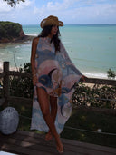 Exquisite Satin Printed Asymmetrical Batwing Loose Maxi Dress