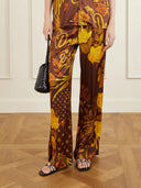 Unique Printed Satin Elastic Waist Pocket Wide-Leg Pants