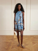 Unique Floral Print Linen Tiered Mini Dress