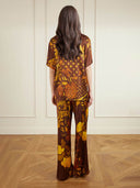 Unique Printed Satin Button-Down Loose Shirt