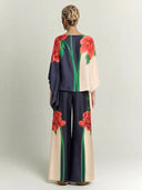 Paisley Print Asymmetric Sleeve Shirt & Wide-Leg Pants Two-Piece Set