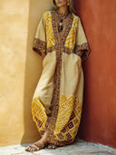 Western Cowboy Cotton-Linen Casual Vacation Maxi Dress