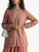 Exquisite Embroidered Floral Shirt And Elastic Waist Satin Tapered Lantern Pants Set