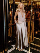Elegant Satin Wrap-Waist Party Maxi Dress