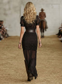 Elegant Puff Sleeve Asymmetrical Ruffle Hem Maxi Dress