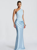 Elegant One-Shoulder Ruched Satin Maxi Dress