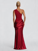 Elegant One-Shoulder Ruched Satin Maxi Dress