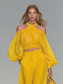 Elegant Off-Shoulder Top & Wide-Leg Pants Two-Piece Set