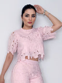 Elegant Lace Crop Top & Wide-Leg Pants Two-Piece Set