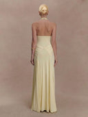 Elegant Pleated Fitted Backless Maxi Dress
