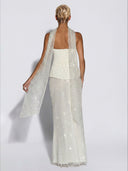 Elegant Strapless Sequin Skirt And Shawl Two-Piece Set