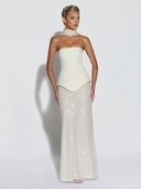 Elegant Strapless Sequin Skirt And Shawl Two-Piece Set