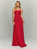 Elegant Strapless Ruched Maxi Dress With Flowing Cape