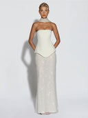Elegant Strapless Sequin Skirt And Shawl Two-Piece Set