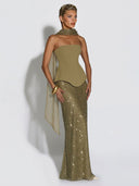 Elegant Strapless Sequin Skirt And Shawl Two-Piece Set