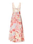 Exquisite Printed Cutout V-Neck Lace Trim Maxi Dress