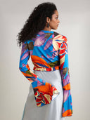 Unique Printed Satin Bell-Sleeve Top and Shorts Set