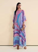 Classic Print Kaftan Kimono Maxi Dress