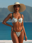 Sexy and Stylish Printed Gathered Drawstring Two-Piece Bikini Set