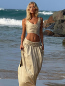 Elegant Ruched One-Shoulder Crop Top And Wide-Leg Pants Set