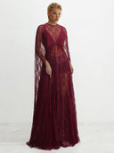 Elegant Tulle Lace Shawl Sleeve Maxi Dress