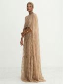 Elegant Tulle Lace Shawl Sleeve Maxi Dress