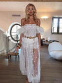 Elegant Polka Dot Square Neck Top & Pants Two-Piece Set