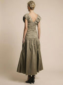 Elegant Pleated V-neck Midi Dress