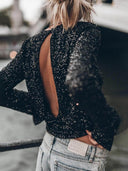 Sequined Slit Long-Sleeved Casual Shirt