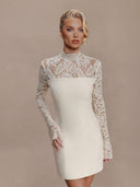 Elegant Sheer Lace High-Neck Mini Dress