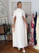 Elegant High-Neck Cape-Style Maxi Dress