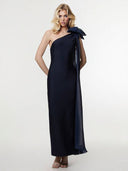 Elegant Tulle Bow Cape One-Shoulder Maxi Dress