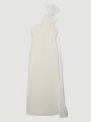 Elegant Tulle Bow Cape One-Shoulder Maxi Dress