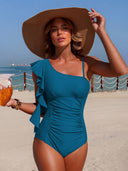 One-Shoulder Ruffle One-Piece Swimsuit