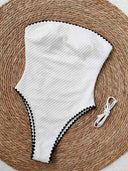 Textured Fabric Strapless Bandeau One-Piece Swimsuit