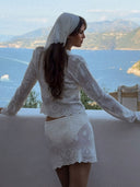 Vacation Style Cutout Embroidered Top And Mini Skirt Set