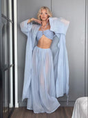 Sheer Cover-Up Backless Crop Top Three-Piece Beach Set