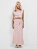 Elegant Draped Sleeveless Top & Ruched Maxi Skirt Two-Piece Set