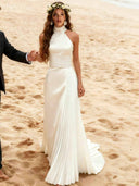 Elegant Halter Pleated Maxi Dress