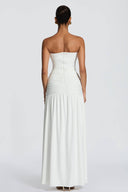 V-Neck Pleated Slit Maxi Dress