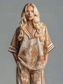 Bohemian Paisley Print Kimono-Sleeve Shirt