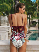 Bohemian Style Floral Lace Mesh One-piece Swimsuit