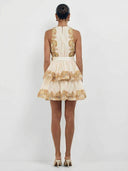 Elegant Paisley Print Sleeveless V-Neck Ruffle Mini Dress