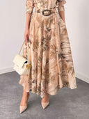 Retro Beige Abstract Print Two-Piece Set
